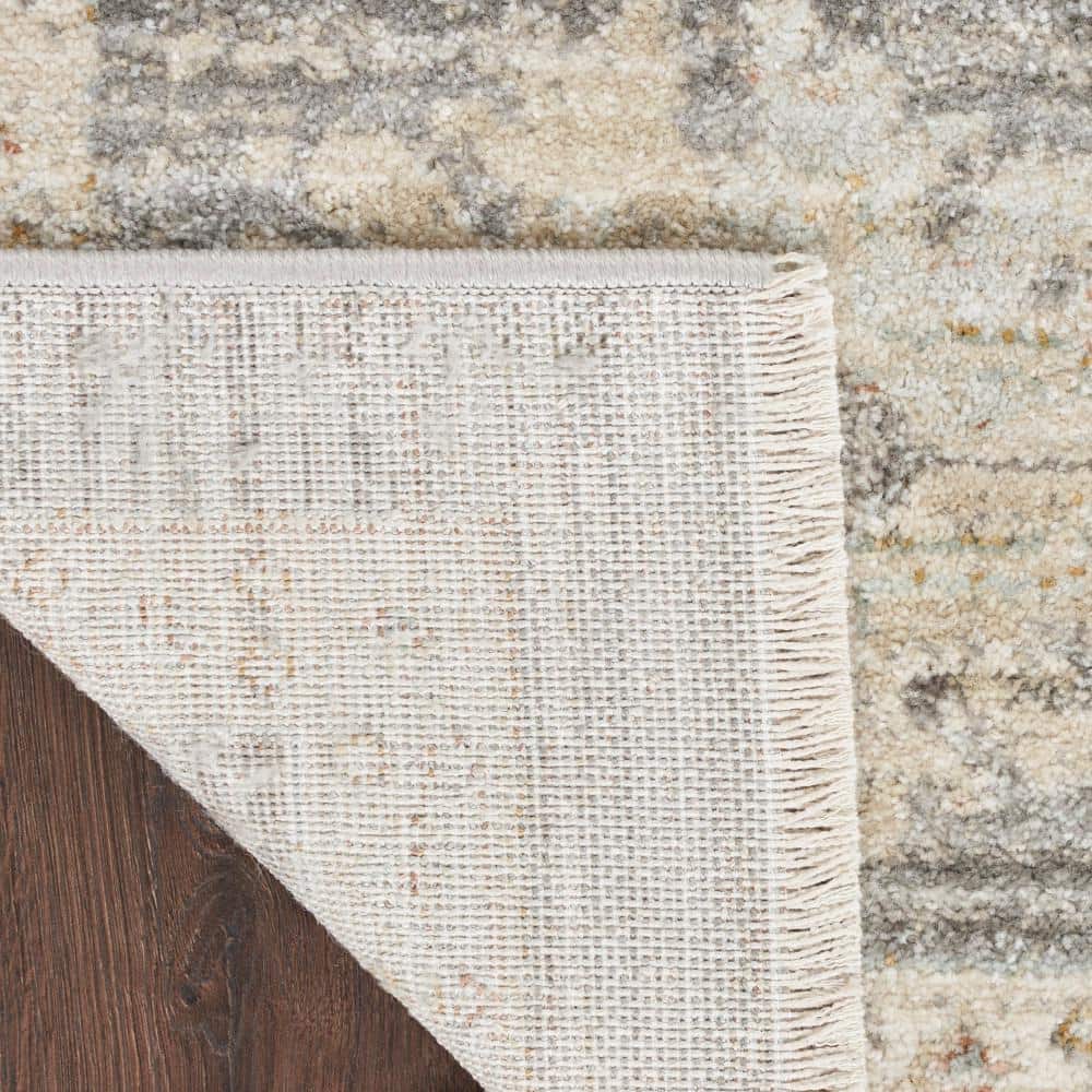 Vintage Gray Synthetic Persian Runner Rug with Fringe Edges