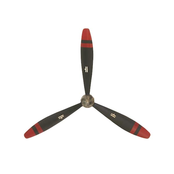 Litton Lane 25 in. x 22 in. Metal Black 3 Blade Airplane Propeller Wall Decor with Aviation Detailing