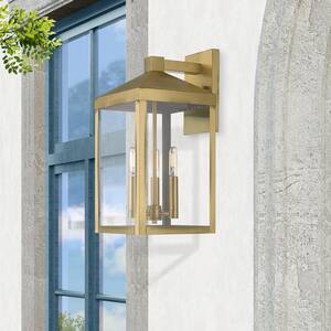 Creekview 17.5 in. 3-Light Antique Brass Outdoor Hardwired Wall Lantern Sconce with No Bulbs Included