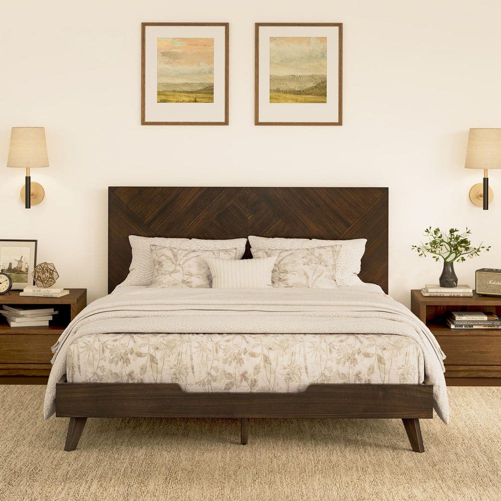 OrangeOne Lucio Black Walnut Color Solid Wood Frame Queen Size