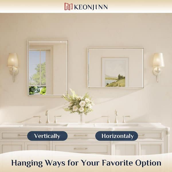 KeonJinn 40 in. W x 30 in. H Framed Brushed Nickel Mirrors for