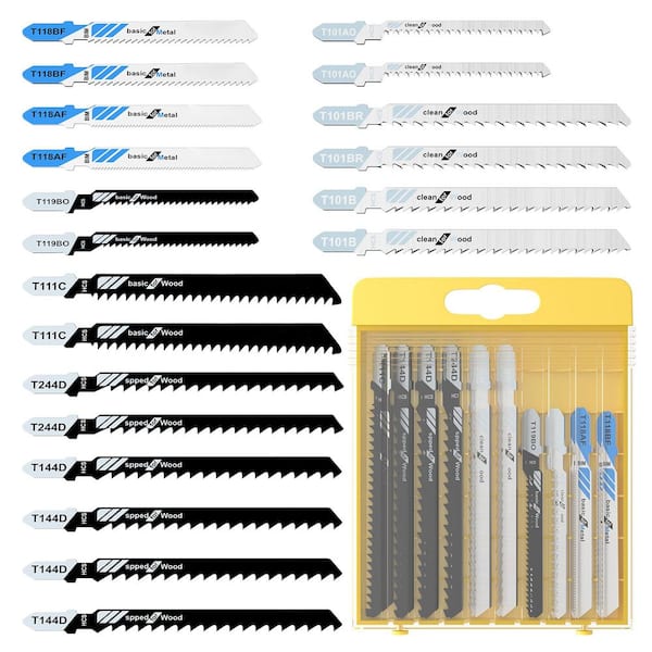 20-Pack High Carbon Steel Bi-Metal Jigsaw Blade Set with Assorted Types for Wood Plastic Metal Cutting Case