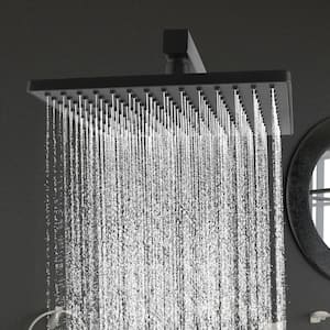 Mondawell Square 1-Spray Patterns 10 in. Wall Mount Rain Fixed Shower Head with Valve in Matte Black