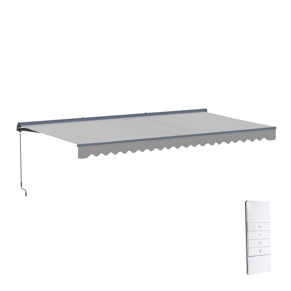 20 ft. Moroccan Polyester Motorized Patio Awning Semi Cassette LED Luxury 120 in. Projection in Silver Gray, Gray Frame price history on PriceWatchPro