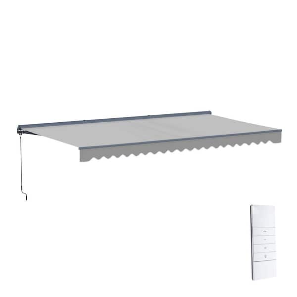 20 ft. Moroccan Polyester Motorized Patio Awning Semi Cassette LED Luxury 120 in. Projection in Silver Gray, Gray Frame