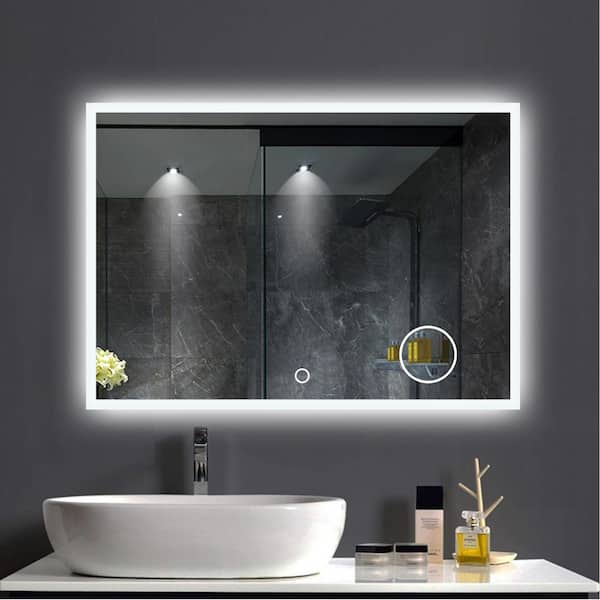 Lirago 36 in. W x 28 in. H Rectangular Frameless Dimming Wall Mounted LED Bathroom Vanity Mirror with Magnifying