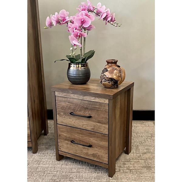 SLIDE LOGIC 2-Drawer Knotty Pine Nightstand (22 in H x 18 in. W)