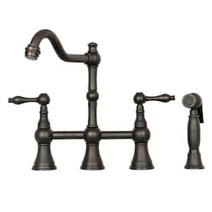 Double Handle Bridge Kitchen Faucet with Side Sprayer in Oil Rubbed Bronze