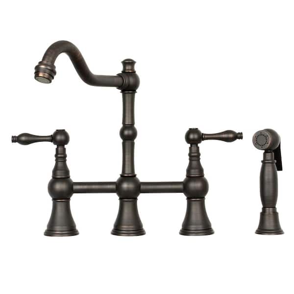 Akicon Double Handle Bridge Kitchen Faucet with Side Sprayer in Oil Rubbed Bronze