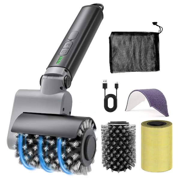 150-Minute Cordless Electric Grill Brush with 3 Speeds, 90 Degree Adjustable Head, Gray, 3-Piece