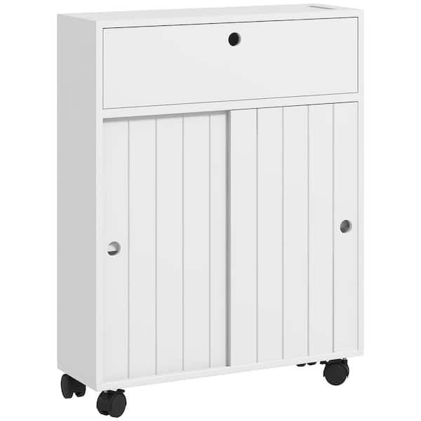 Tileon 20.5 in. W x 6.75 in. D x 26.5 in. H White MDF Freestanding Linen Cabinet with Adjustable Shelf