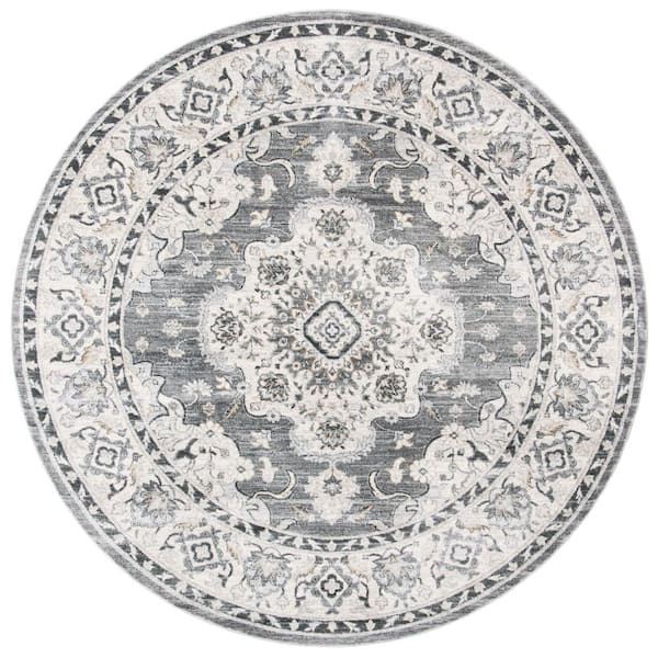 SAFAVIEH Isabella Gray/Light Gray 7 ft. x 7 ft. Medallion Floral Round Area Rug