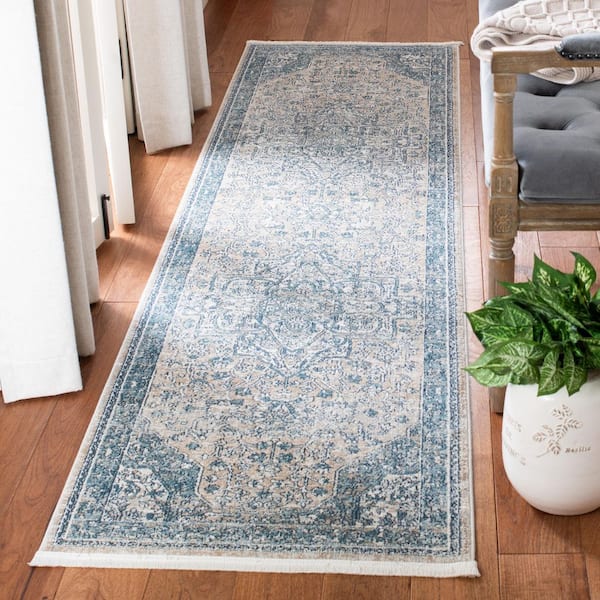 Victoria 2 ft. x 12 ft. Blue/Gray Floral Distressed Runner Rug