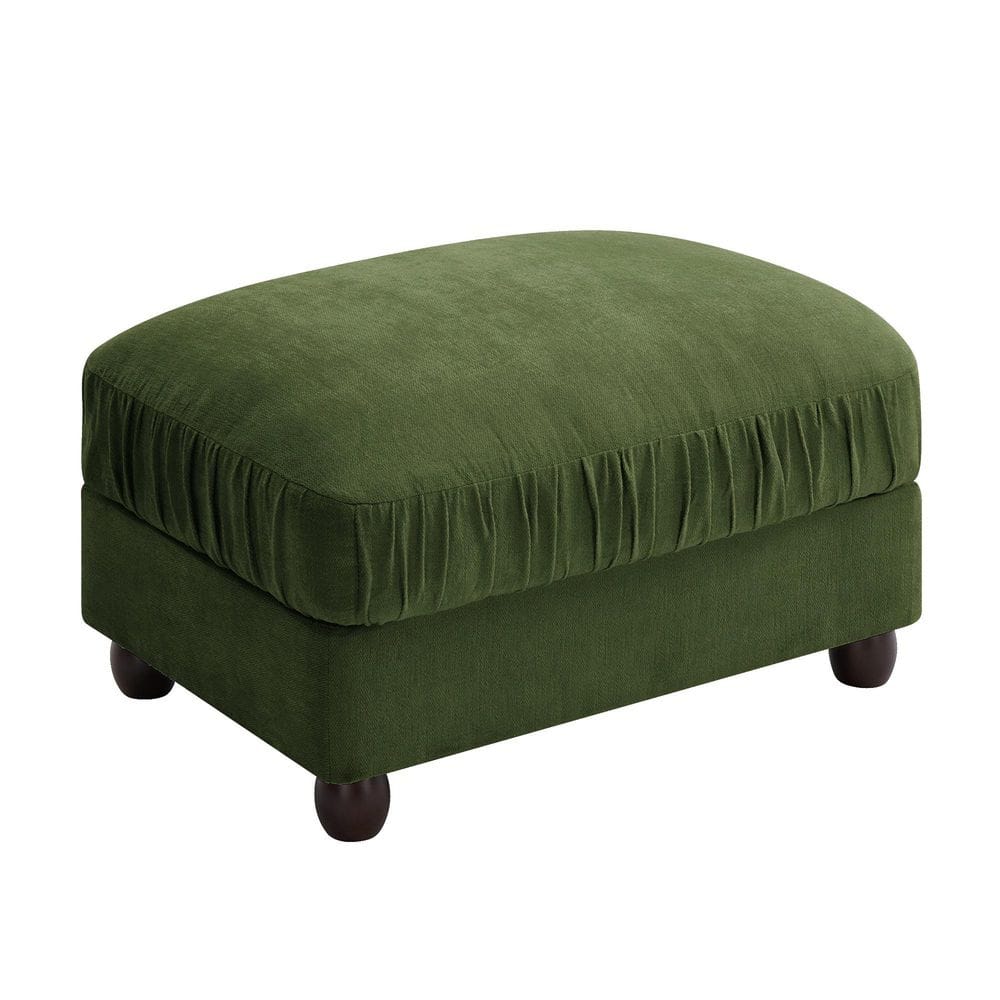 Green Chenille Rectangle Accent Ottoman