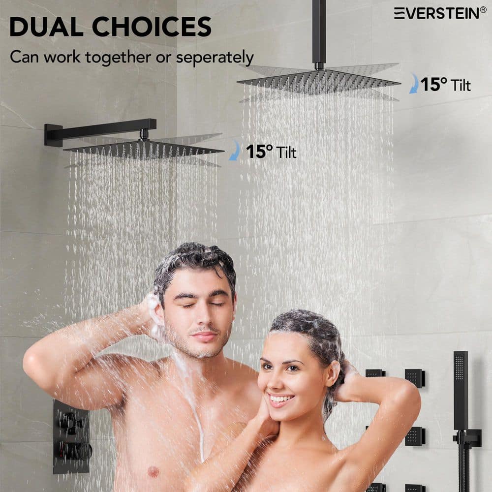 DualJetSpa 12" Gold Dual Shower Head with Body Jets