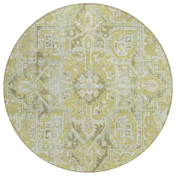 HomeRoots Artichoke Green 8 ft. Round Woven Oriental Round Indoor/Outdoor Area Rug