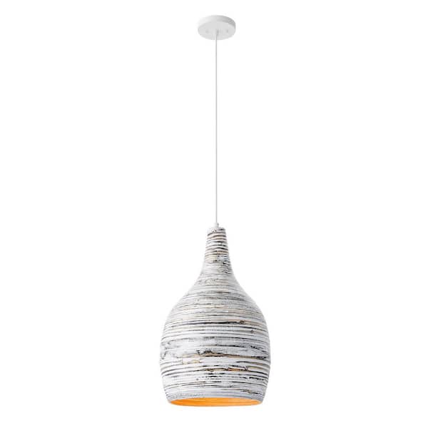 Savoy House Balsam 60-Watt 13 in. W x 20.88 in. H 1-Light Brindled Bamboo Pendant Light with Spun Bamboo Shade, No Bulb Included