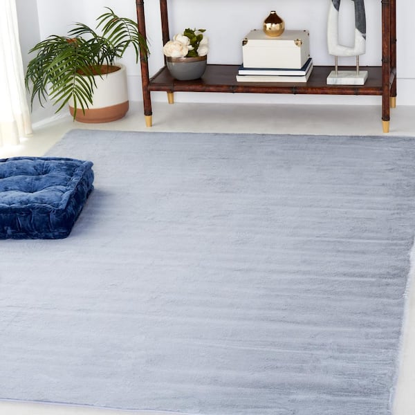 Faux Rabbit Fur Periwinkle 8 ft. x 10 ft. Solid Flokati Area Rug