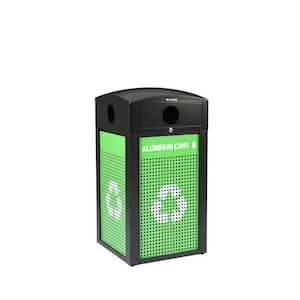 40 Gal. Steel Green All-Weather Vented Trash Can Commercial Outdoor Recycling Bin with Lid and Graphics Insert Liner