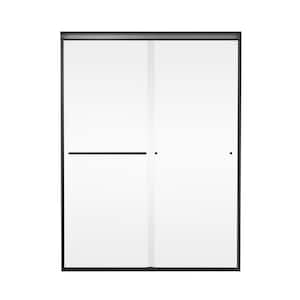 50 - 54 in. W x 72 in. H Sliding Semi Frameless Shower Door, 1/4 (6mm) Clear Tempered Glass in Black