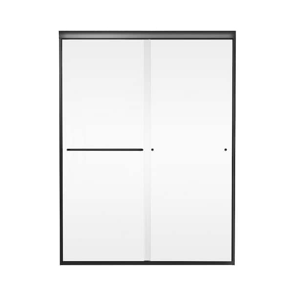ANGELES HOME 50 - 54 in. W x 72 in. H Sliding Semi Frameless Shower Door, 1/4 (6mm) Clear Tempered Glass in Black