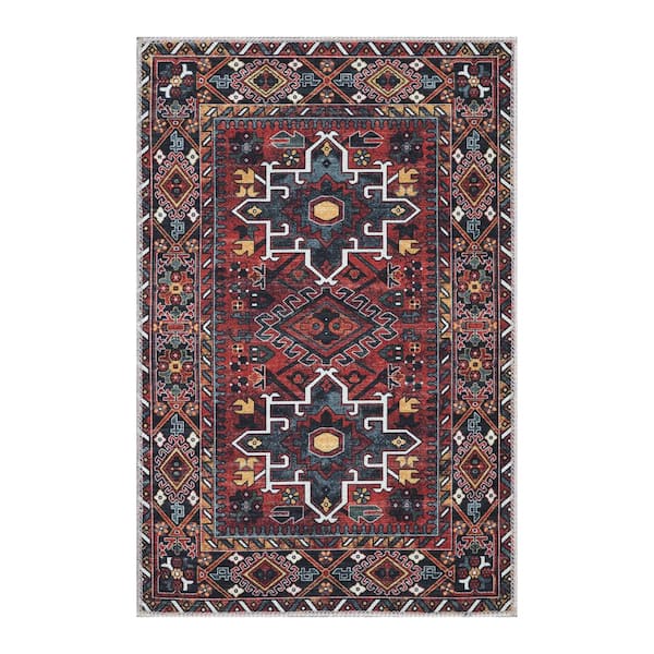 Ottomanson Non Shedding Washable Wrinkle-free Flatweave Border 2x3 Area Rug/Entryway  Mat, 2 ft.x3 ft.,Light Gray/Multicolor LSB7402-2X3 - The Home Depot