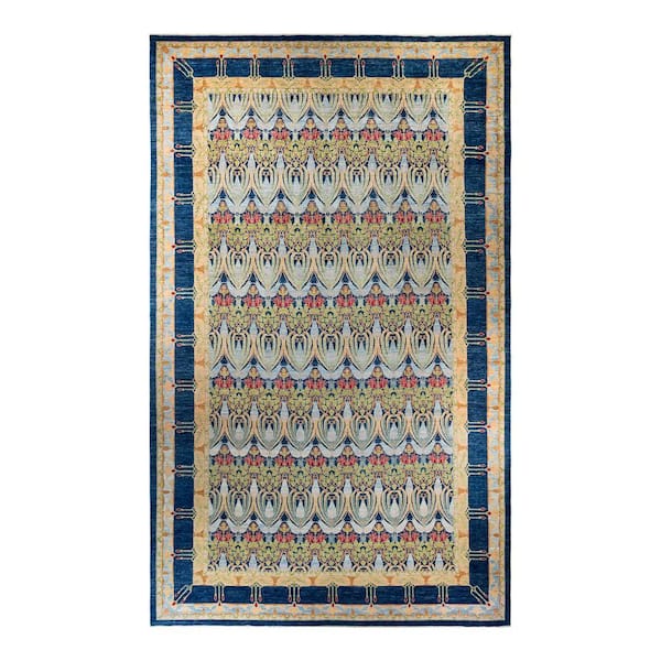 Arts and Crafts Handmade Blue 11 ft. 6 in. x 18 ft. 6 in. Indoor Area Rug