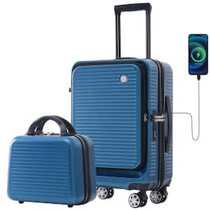 20 in. Carry-on Luggage, Lightweight Suitcase with Front Pocket, 1 Portable Carrying Case and USB Port, Peacock Blue
