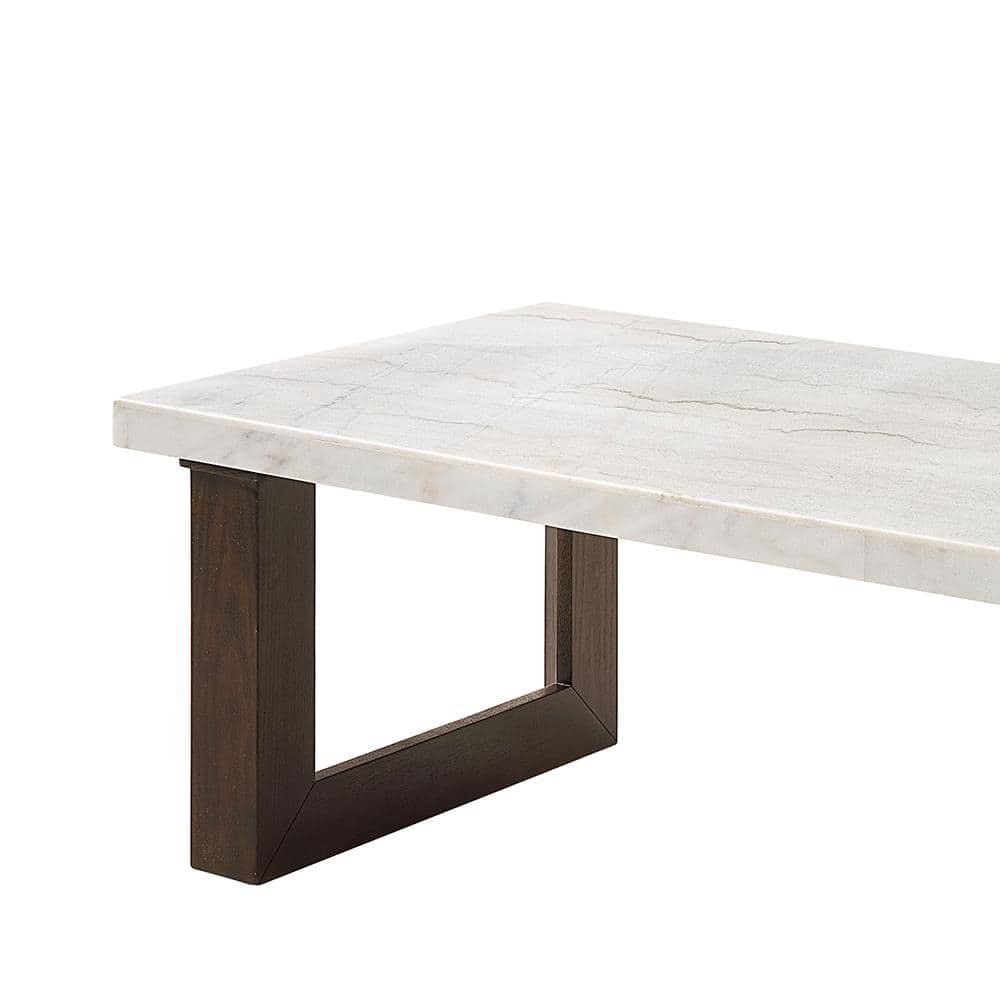 Edwyn 48'' White Marble Top and Brown Wood Coffee Table