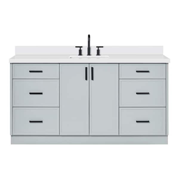 Kelly 66 in. Single Sink Freestanding Bathroom Vanity in Gray with Pure White Quartz Top