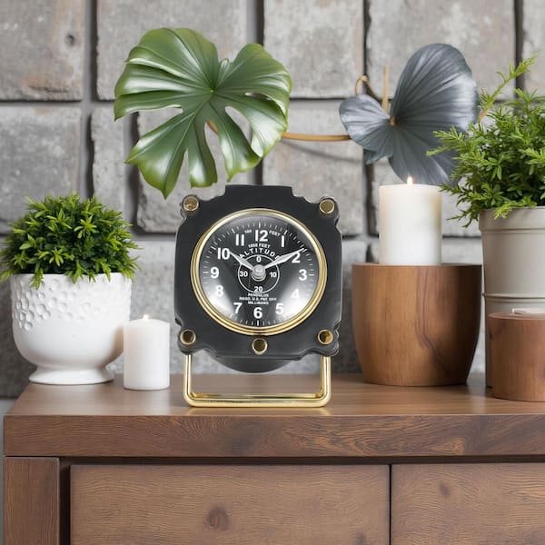 Black Metal, 5 in. H Altimeter Table Clock