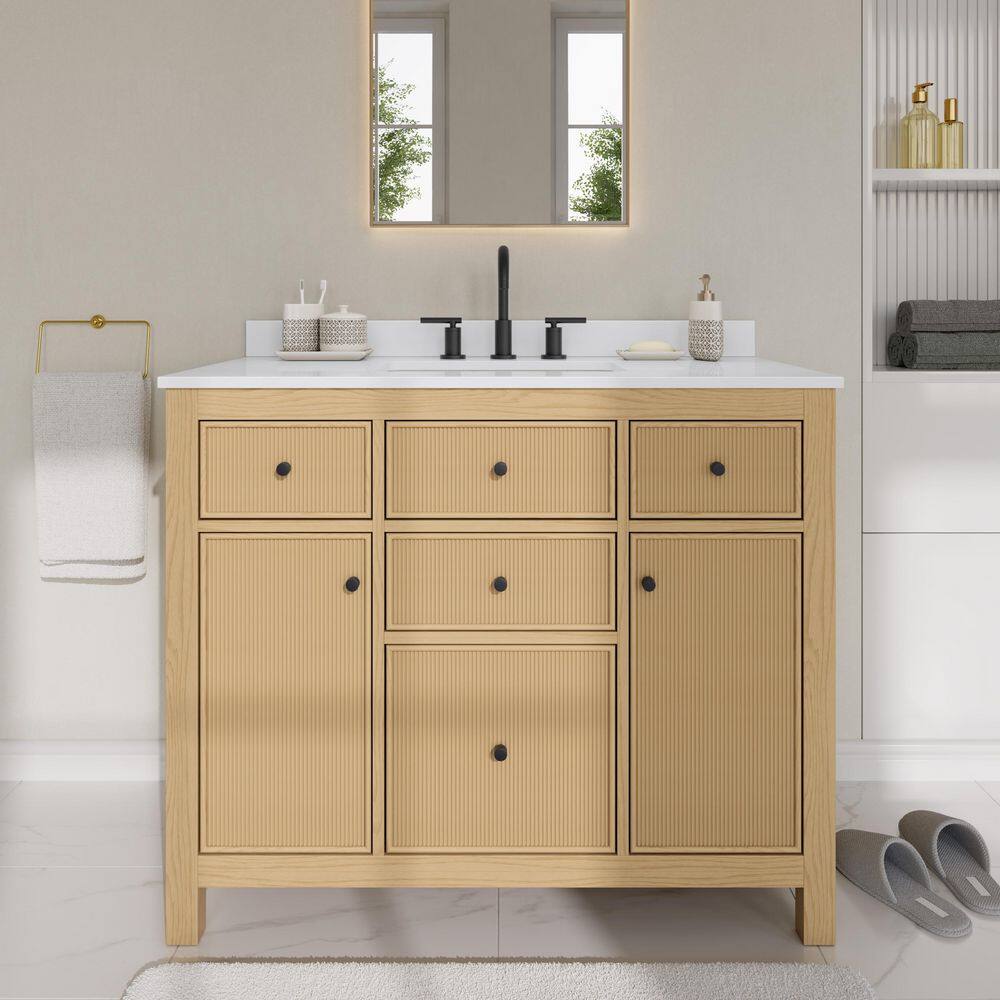 Pendry 42 in. Single Freestanding Tanned Oak Bath Vanity with White Cultured Marble Top Assembled price history on PriceWatchPro