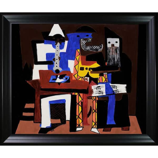 LA PASTICHE Three Musicians by Pablo Picasso Black Matte Framed People Oil Painting Art Print 25 in. x 29 in.