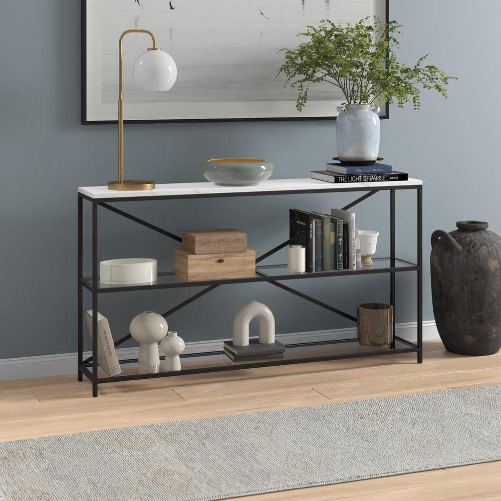 Fionn 55" Blackened Bronze Console Table with Faux Marble Top