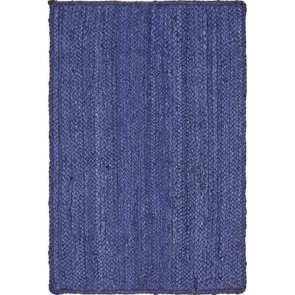 Unique Loom Braided Jute Dhaka Navy Blue 2' 0 x 3' 0 Area Rug
