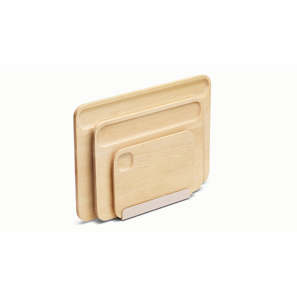 Birch Wood 4-Piece Cutting Board Set with Storage Rack