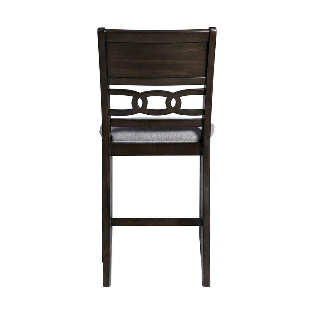 Luxe Gray Upholstered Ladderback Counter Height Side Chair Set in Walnut