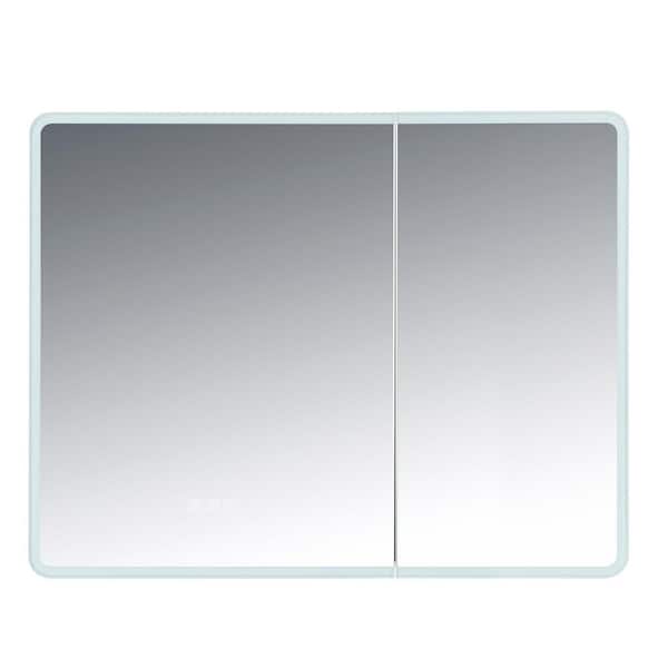 35.5 in. W x 27.5 in. H Rectangular Aluminum Surface-Mount Bathroom Medicine Cabinet with Mirror and LED Light in White