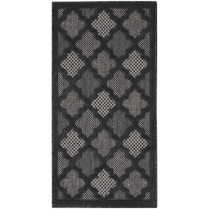 Easy Care Charcoal/Black 2 ft. x 4 ft. Trellis Contemporary Kitchen Runner Indoor Outdoor Area Rug