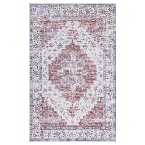 SAFAVIEH Tuscon Ivory/Rust 5 ft. x 8 ft. Machine Washable Distressed Medallion Area Rug