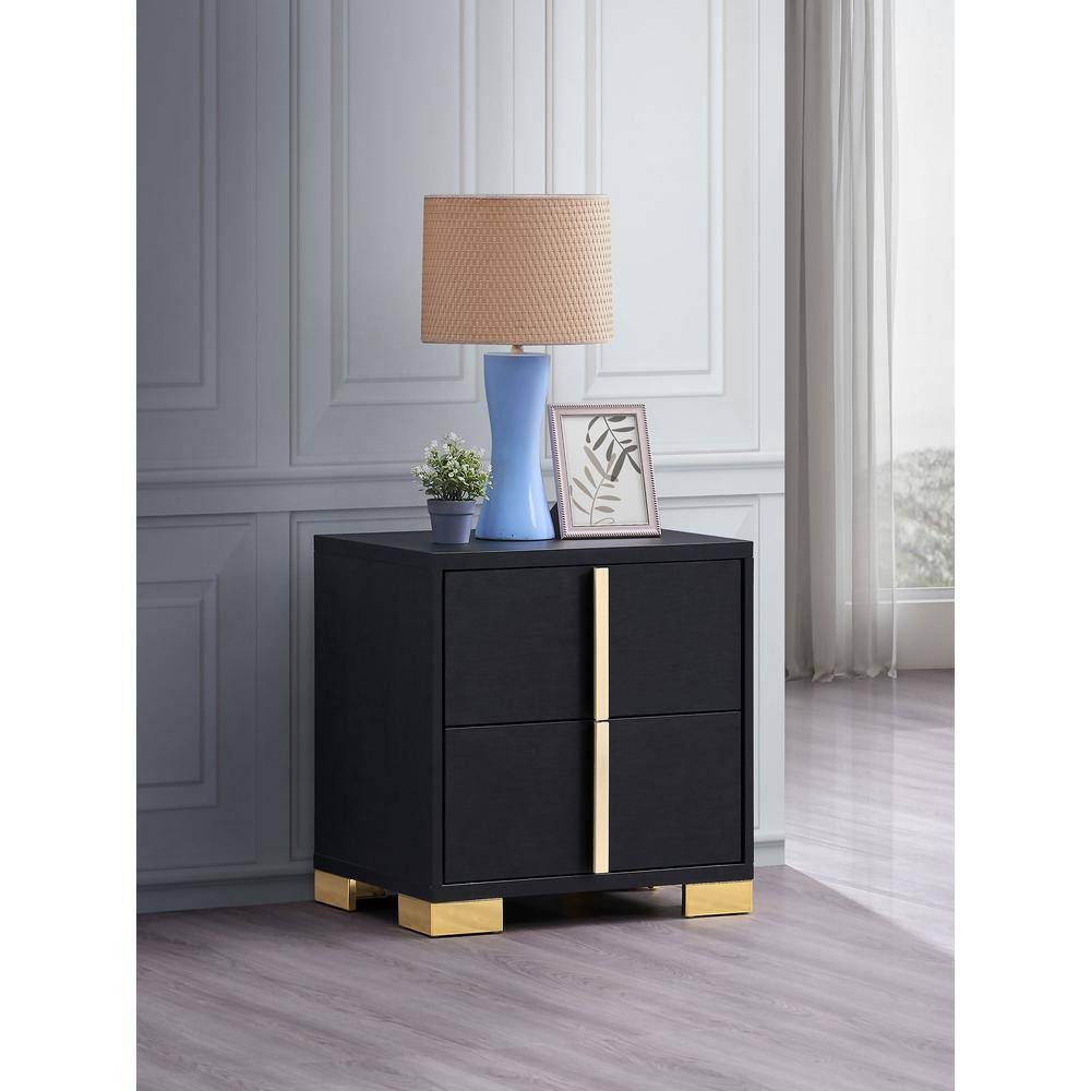 Black and Gold 2-Drawer Modern Nightstand