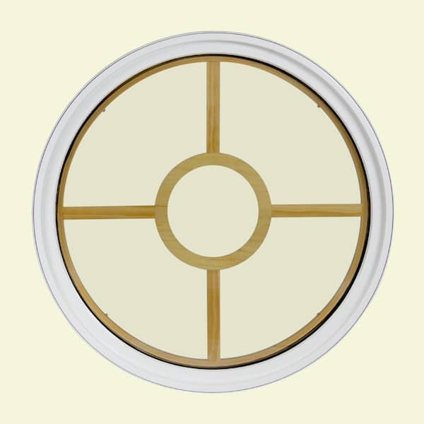 FrontLine 18 in. x 18 in. Round White 4-9/16 in. Jamb 2-1/4 in. Interior Trim 5-Lite Grille Geometric Aluminum Clad Wood Window