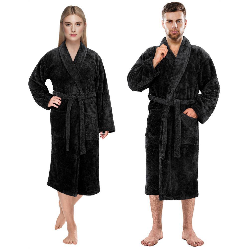 Luxurious Black Fleece Shawl Collar Bathrobe for Couples