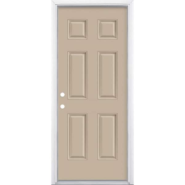 Masonite 32 in. x 80 in. 6-Panel Canyon View Left Hand Inswing Painted Smooth Fiberglass Prehung Front Door with Brickmold