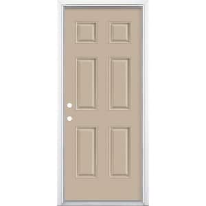 32 in. x 80 in. 6-Panel Right-Hand Inswing Painted Smooth Fiberglass Prehung Front Exterior Door with Brickmold