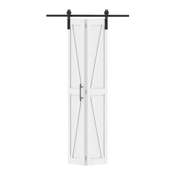30 in. x 84 in. Solid Core White Finished Pine Wood Bi-Fold Door with Hardware Track Kit