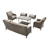 Hampton Bay Windsor 6-Piece Brown Wicker Outdoor Patio Conversation Seating Set with Cushion Guard Biscuit Tan Cushions A203113620