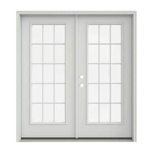 60 in. x 80 in. Right-Hand/Inswing Low-E 15 Lite Primed Steel Double Prehung Patio Door with Brickmould