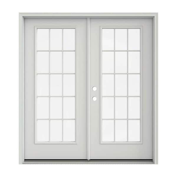 JELD-WEN 72 in. x 80 in. Right-Hand/Inswing Low-E 15 Lite Primed Steel Double Prehung Patio Door with Brickmould