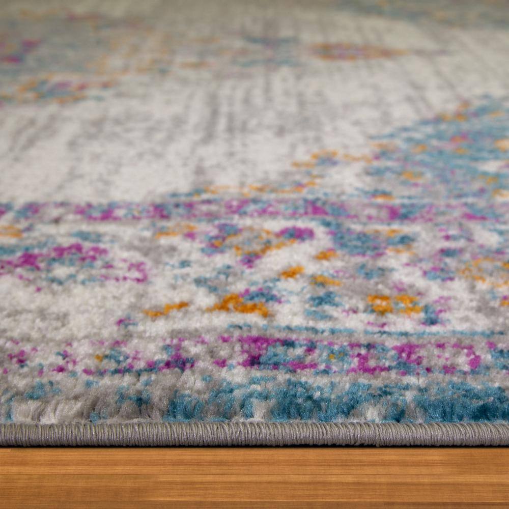 Ivory and Multicolor Medallion Synthetic 5x8 Area Rug